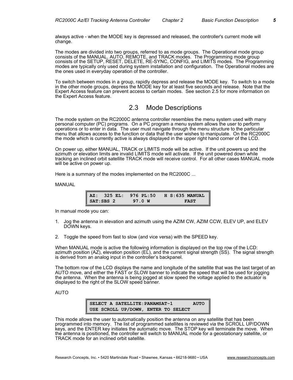3mode descriptions, Mode descriptions, 3 mode descriptions | Research Concepts RC2000C User Manual | Page 13 / 123