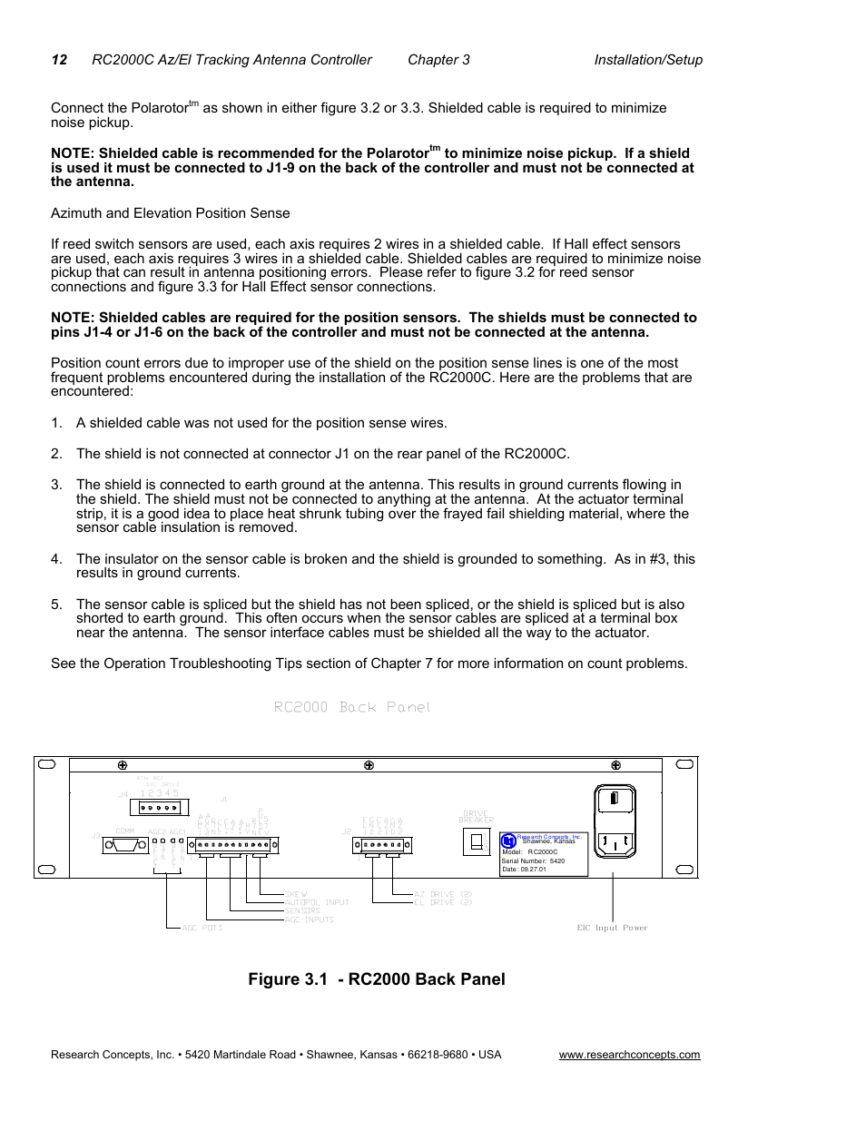 Connect the polarotor, Rc2000 back panel | Research Concepts RC2000C User Manual | Page 20 / 123