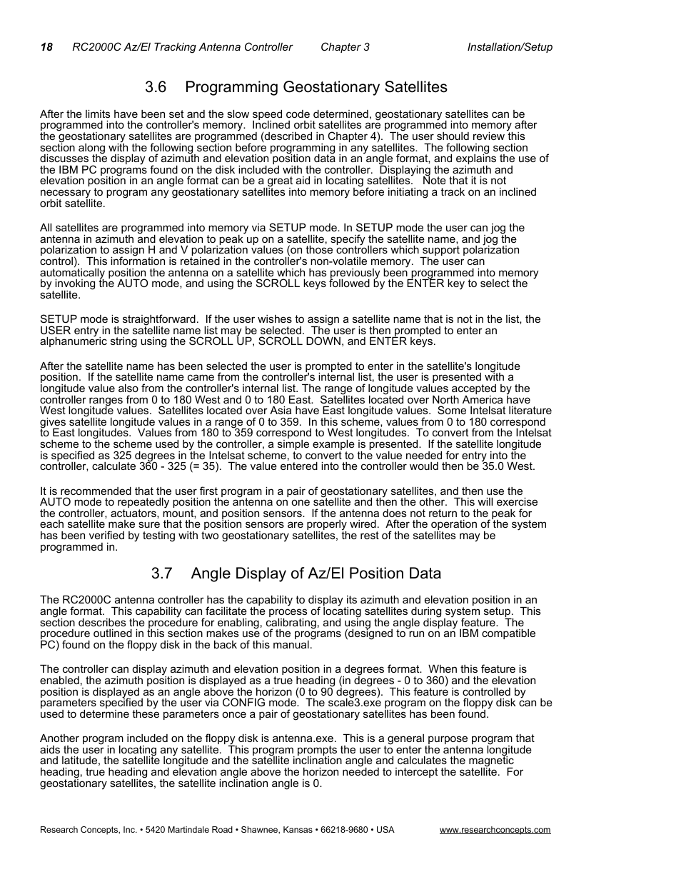 6programming geostationary satellites, 7angle display of az/el position data, Programming geostationary satellites | Angle display of az/el position data, 6 programming geostationary satellites, 7 angle display of az/el position data | Research Concepts RC2000C User Manual | Page 26 / 123