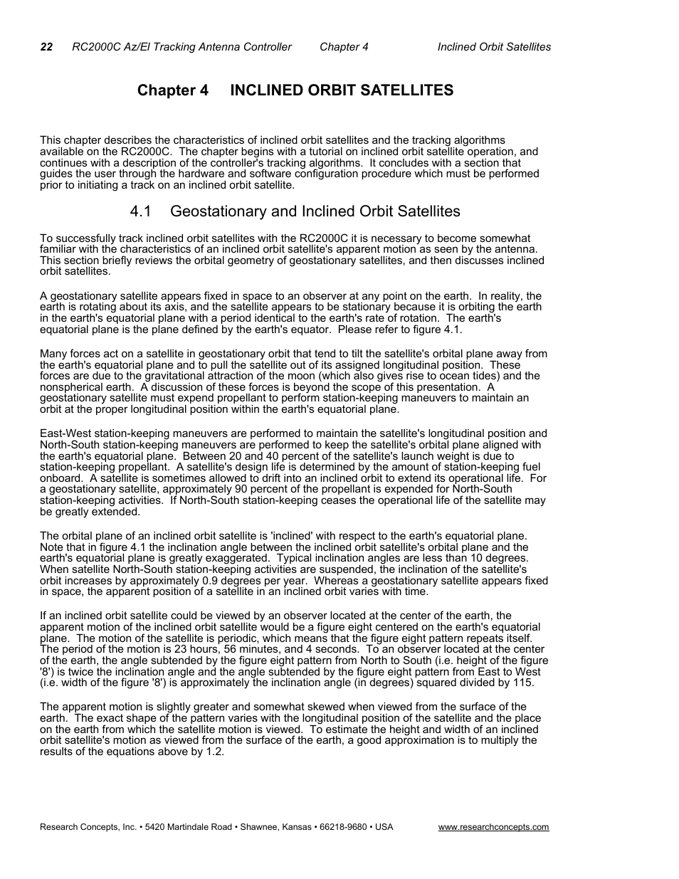 Chapter 4 inclined orbit satellites, 1geostationary and inclined orbit satellites, Geostationary and inclined orbit satellites | 1 geostationary and inclined orbit satellites | Research Concepts RC2000C User Manual | Page 30 / 123