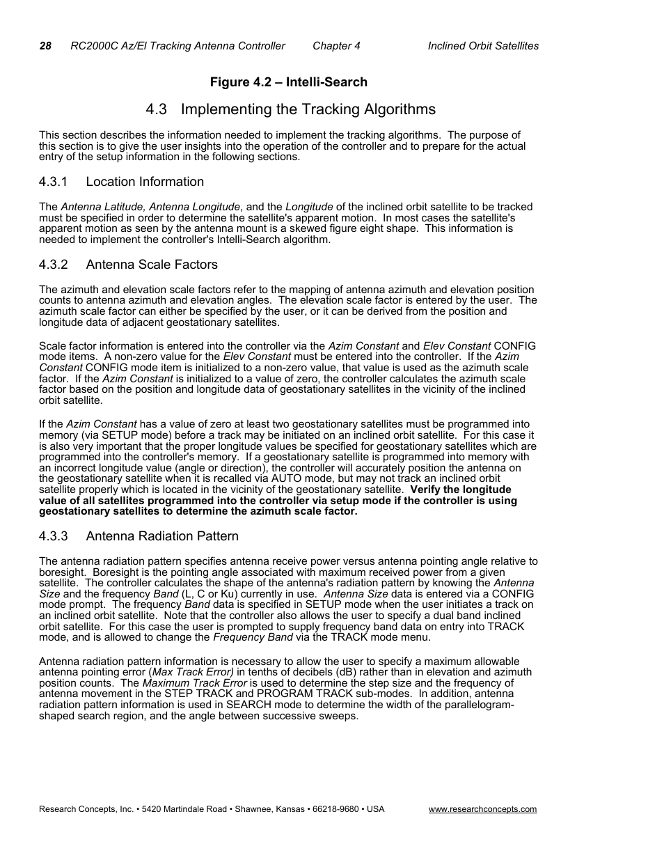 3implementing the tracking algorithms, 1 location information, 2 antenna scale factors | 3 antenna radiation pattern, 3 implementing the tracking algorithms | Research Concepts RC2000C User Manual | Page 36 / 123