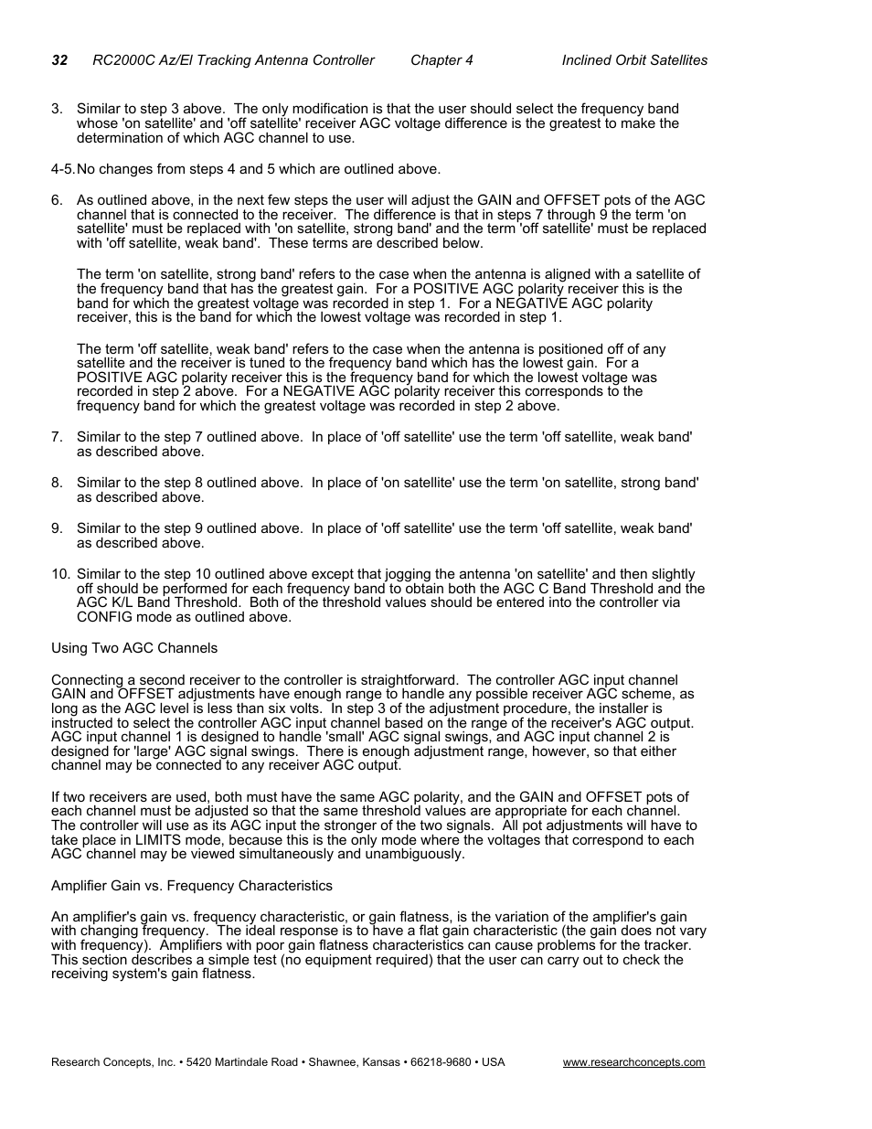 Using two agc channels, Amplifier gain vs. frequency characteristics | Research Concepts RC2000C User Manual | Page 40 / 123