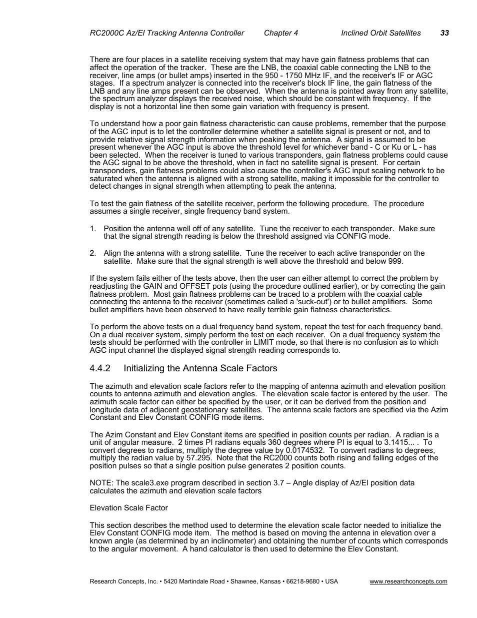 2 initializing the antenna scale factors, Elevation scale factor | Research Concepts RC2000C User Manual | Page 41 / 123