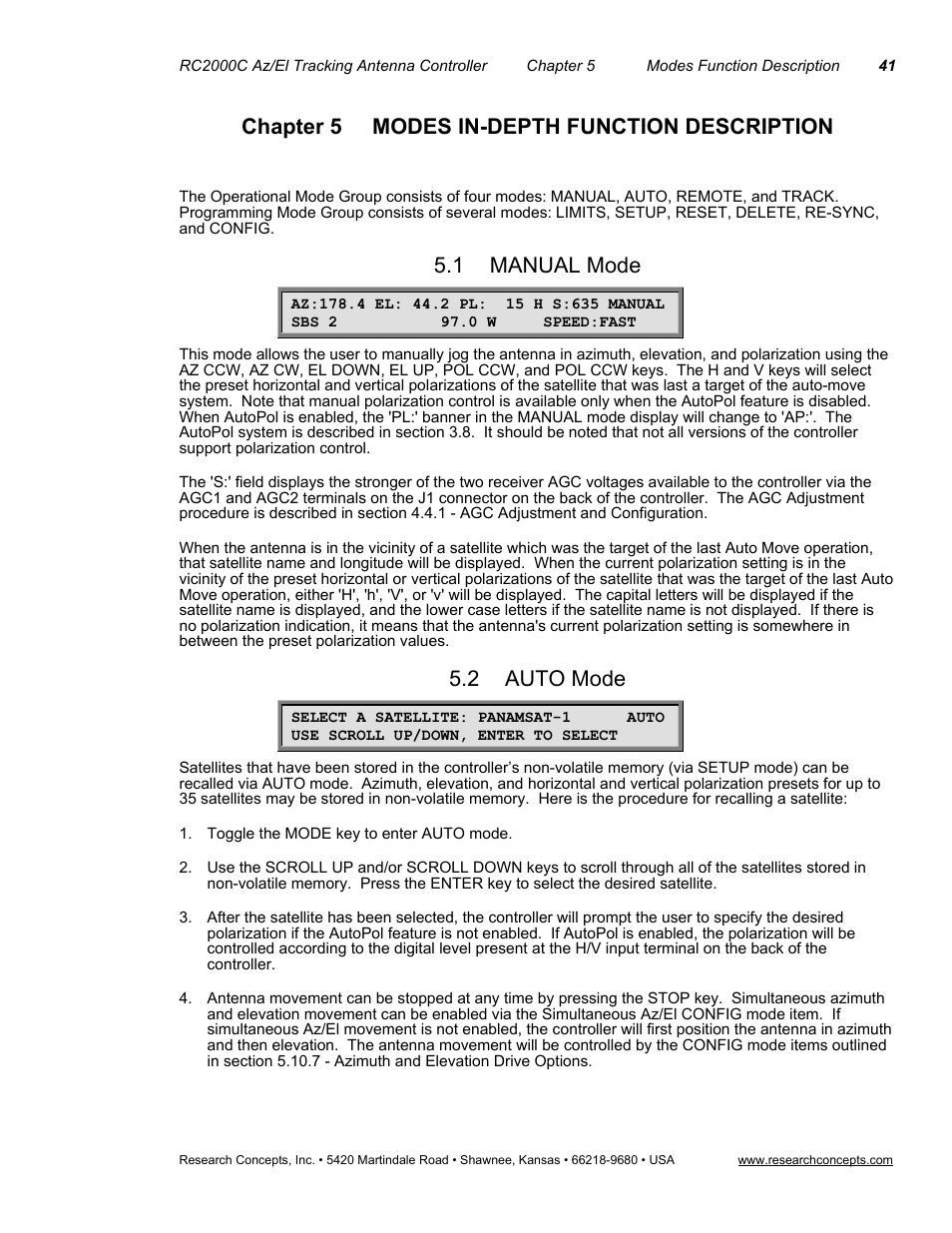 Chapter 5 modes in-depth function description, 1manual mode, 2auto mode | Manual mode, Auto mode, 1 manual mode, 2 auto mode | Research Concepts RC2000C User Manual | Page 49 / 123