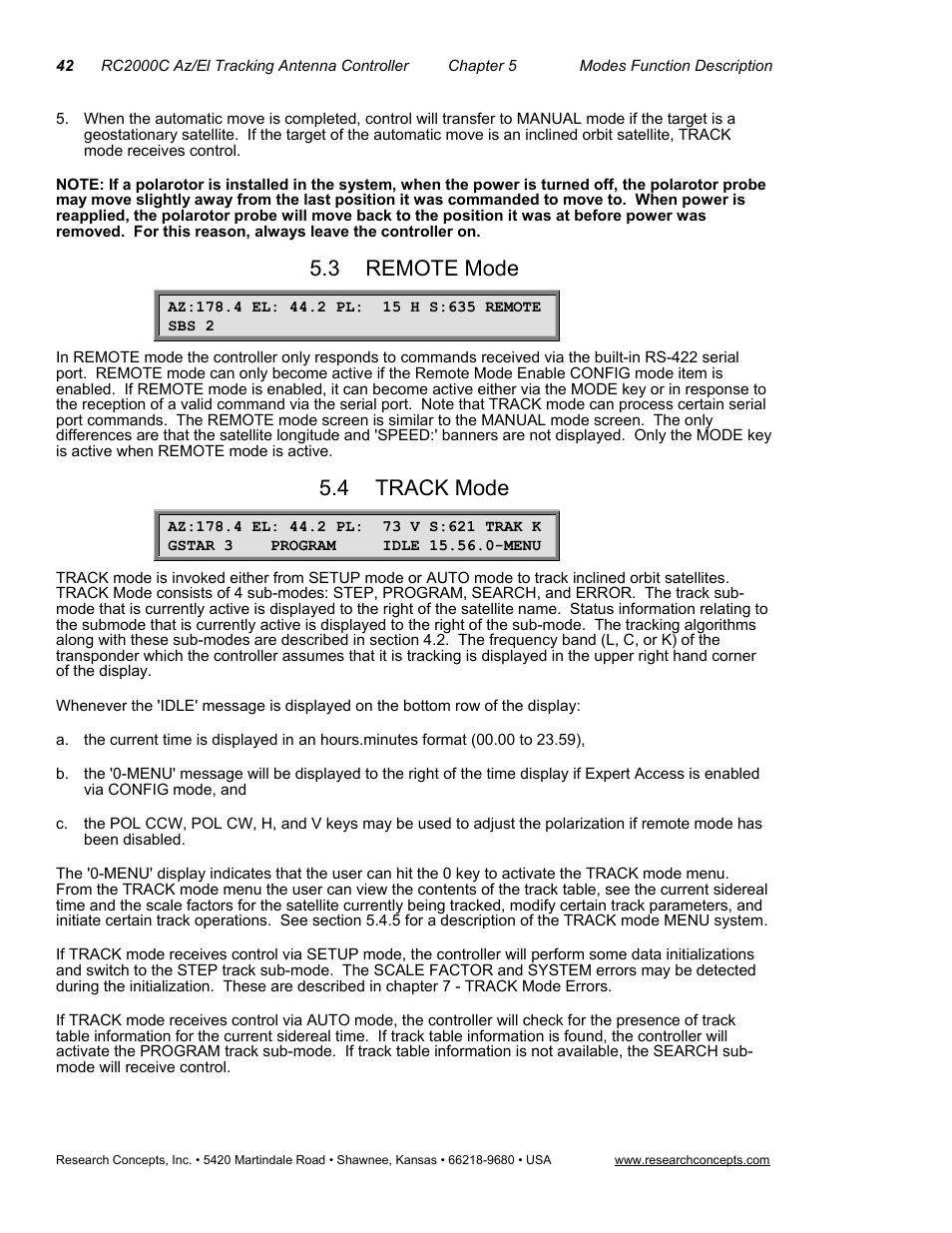 3remote mode, 4track mode, Remote mode | Track mode, 3 remote mode, 4 track mode | Research Concepts RC2000C User Manual | Page 50 / 123