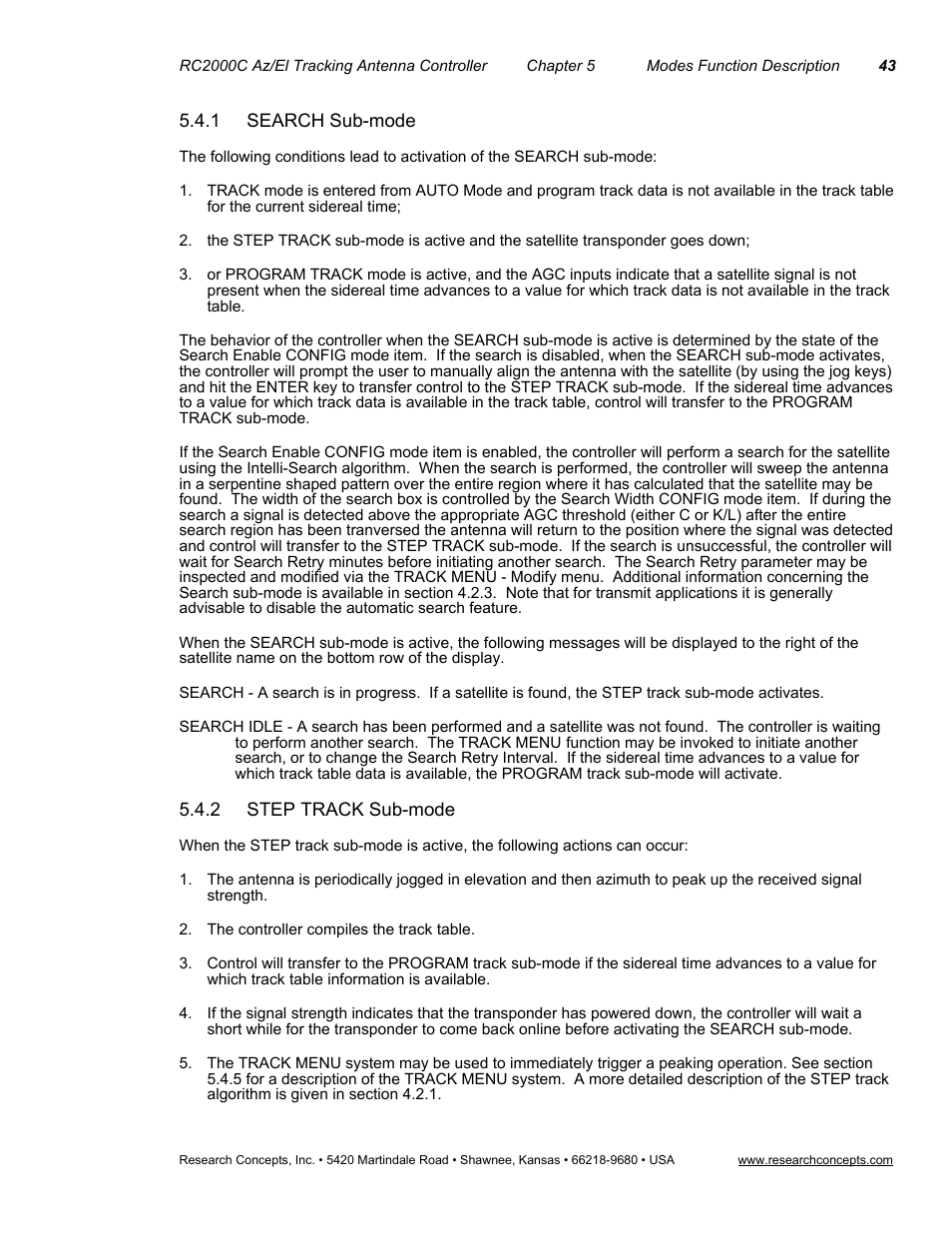 1 search sub-mode, 2 step track sub-mode, 1 search sub-mode 5.4.2 step track sub-mode | Research Concepts RC2000C User Manual | Page 51 / 123