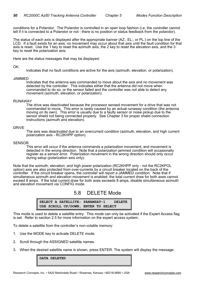 8delete mode, Delete mode, 8 delete mode | Research Concepts RC2000C User Manual | Page 58 / 123