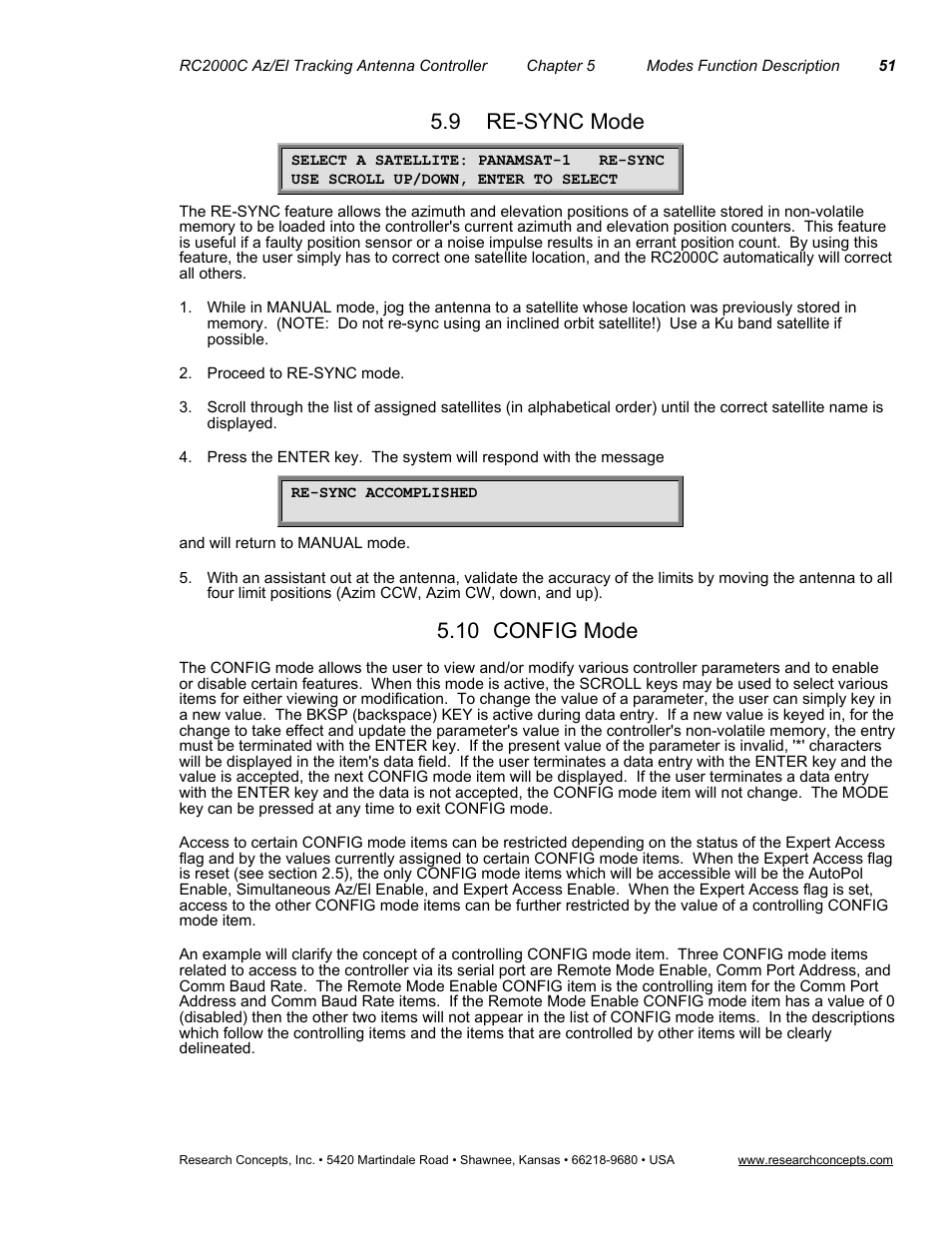 9re-sync mode, 10config mode, Re-sync mode | 10 config mode, 9 re-sync mode | Research Concepts RC2000C User Manual | Page 59 / 123