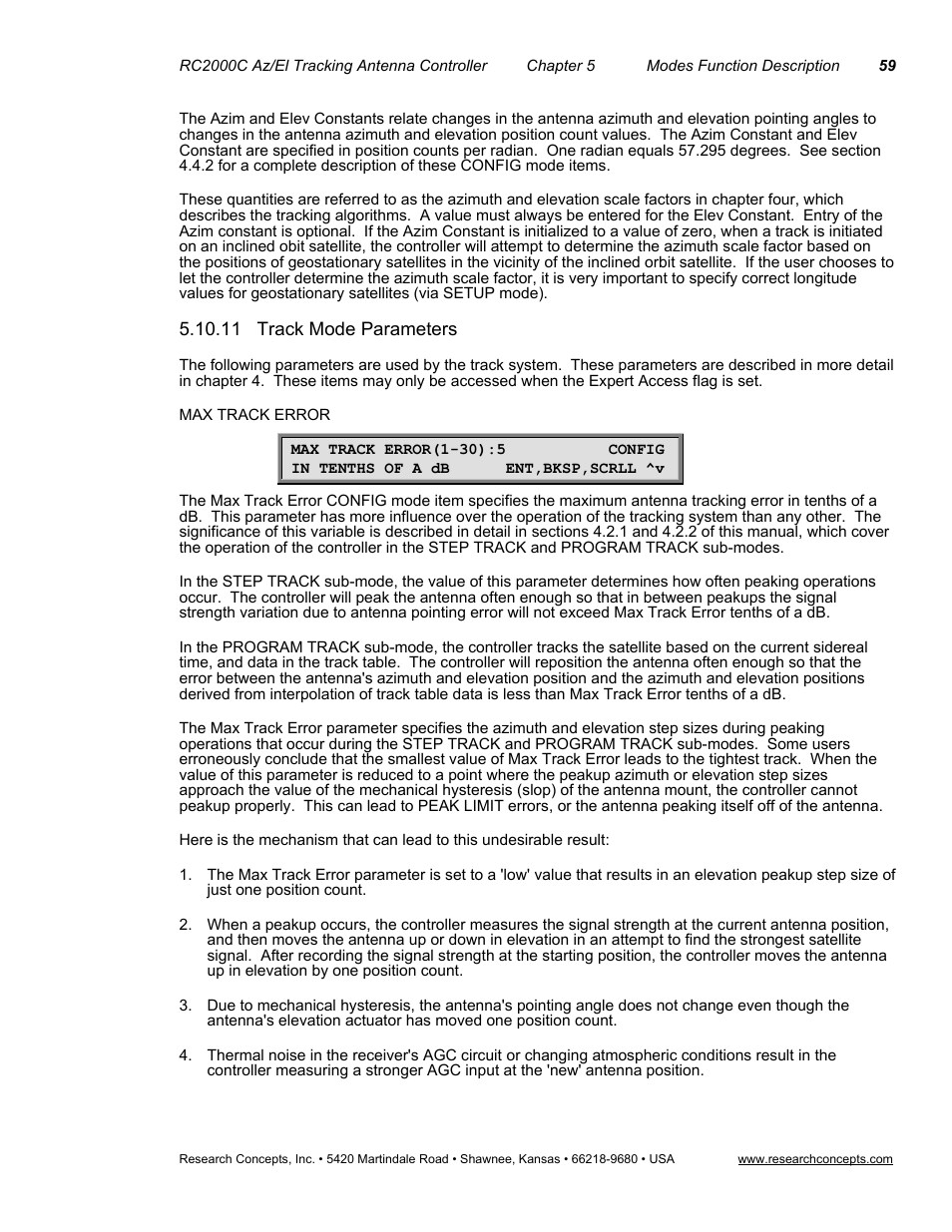 11 track mode parameters, Max track error | Research Concepts RC2000C User Manual | Page 67 / 123