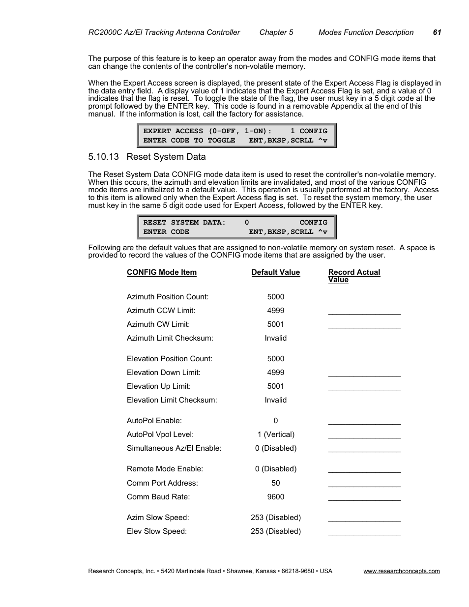 13 reset system data | Research Concepts RC2000C User Manual | Page 69 / 123
