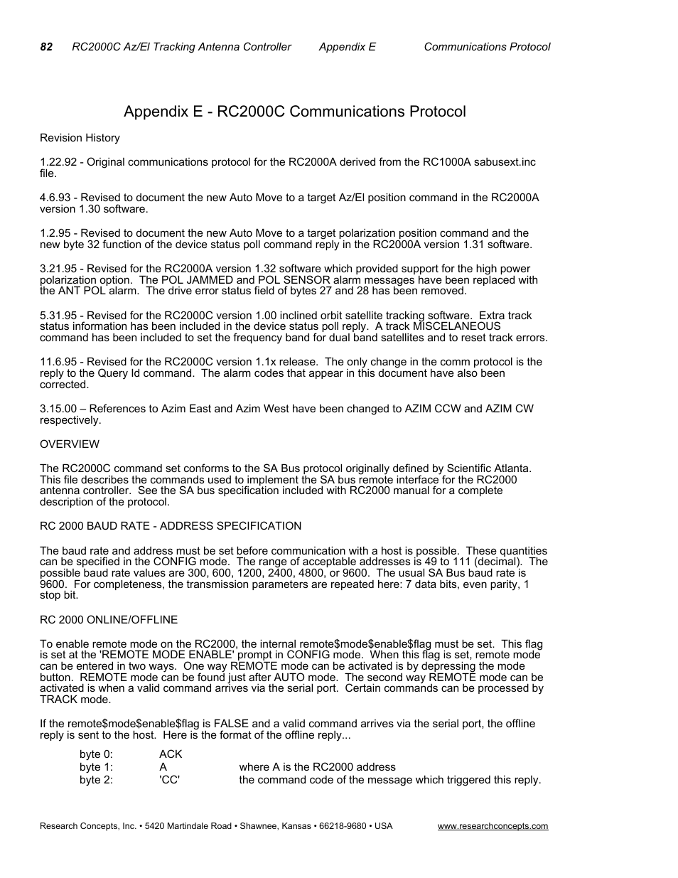 Appendix e - rc2000c communications protocol | Research Concepts RC2000C User Manual | Page 90 / 123