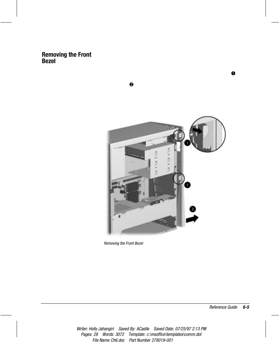 Removing the front bezel | Compaq Deskpro 2000 Series User Manual | Page 105 / 192