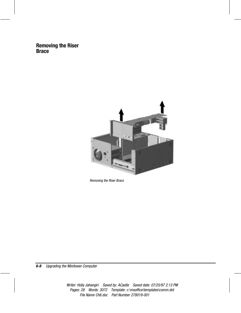 Removing the riser brace | Compaq Deskpro 2000 Series User Manual | Page 108 / 192