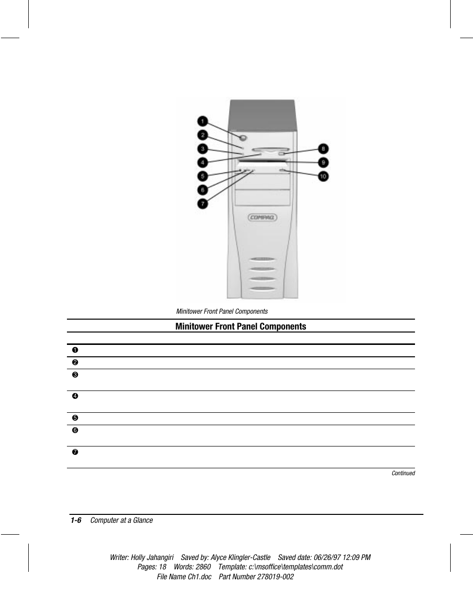 Minitower front panel components | Compaq Deskpro 2000 Series User Manual | Page 12 / 192