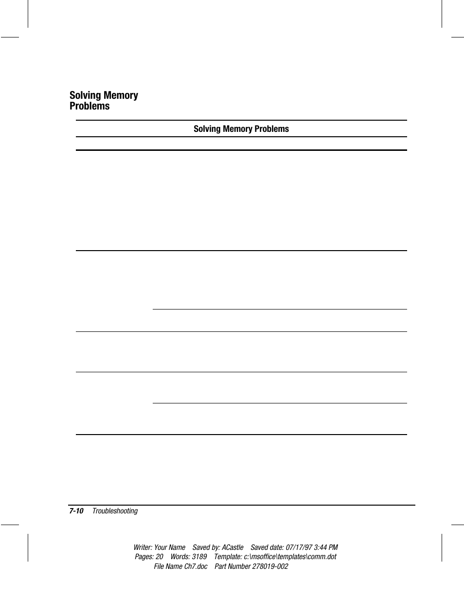 Solving memory problems | Compaq Deskpro 2000 Series User Manual | Page 138 / 192