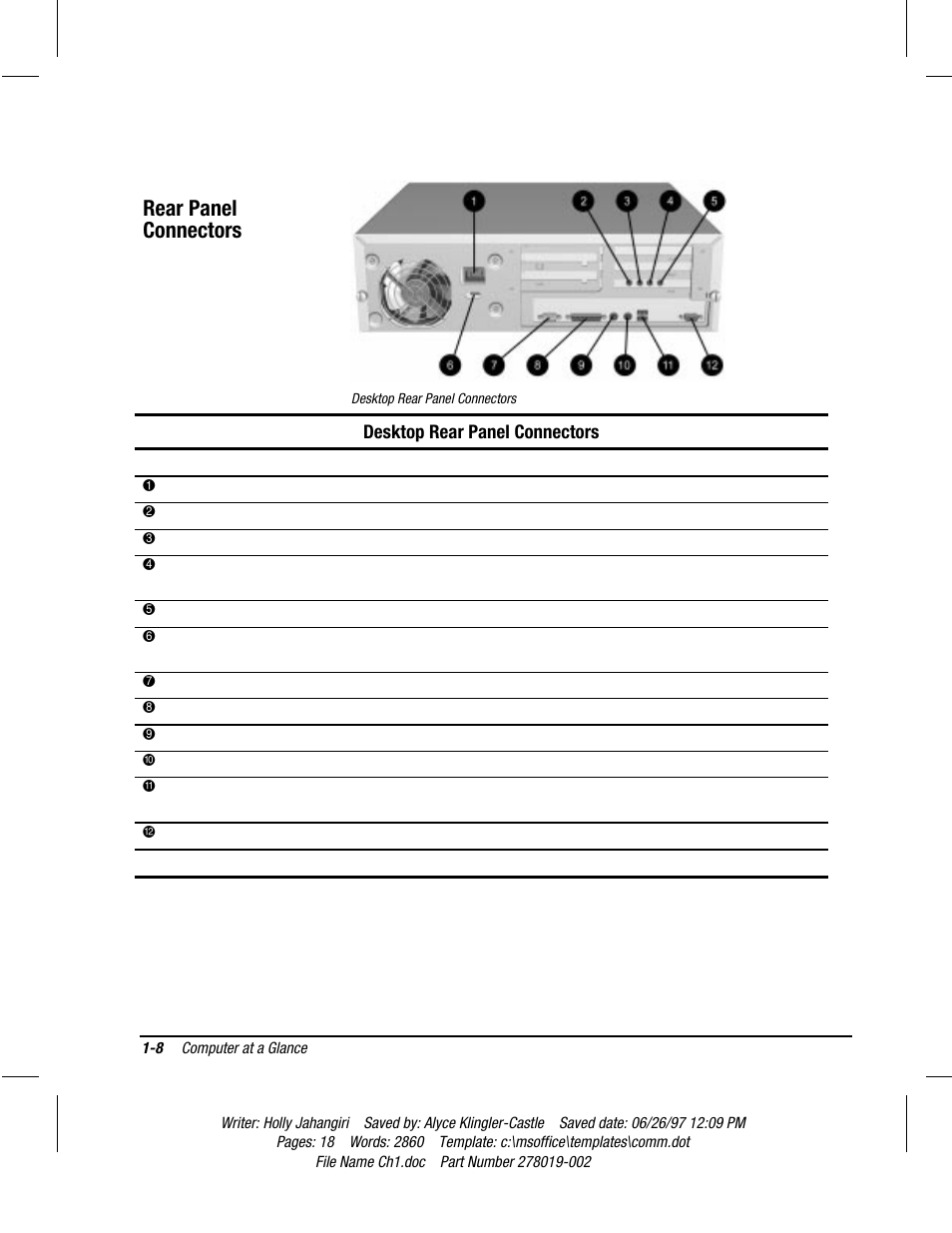 Rear panel components, Rear panel connectors, Desktop rear panel connectors | Compaq Deskpro 2000 Series User Manual | Page 14 / 192