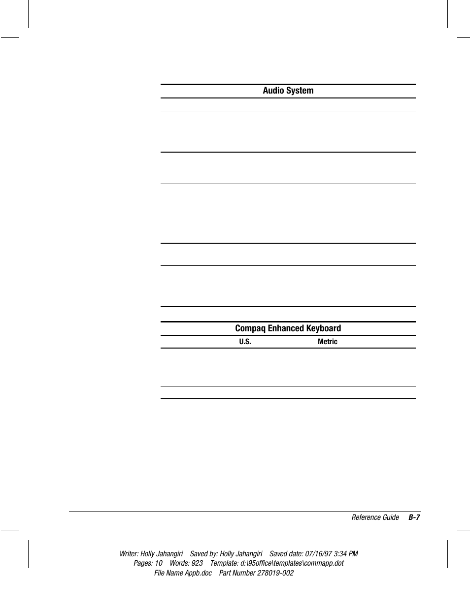 Audio system, Compaq enhanced keyboard | Compaq Deskpro 2000 Series User Manual | Page 163 / 192
