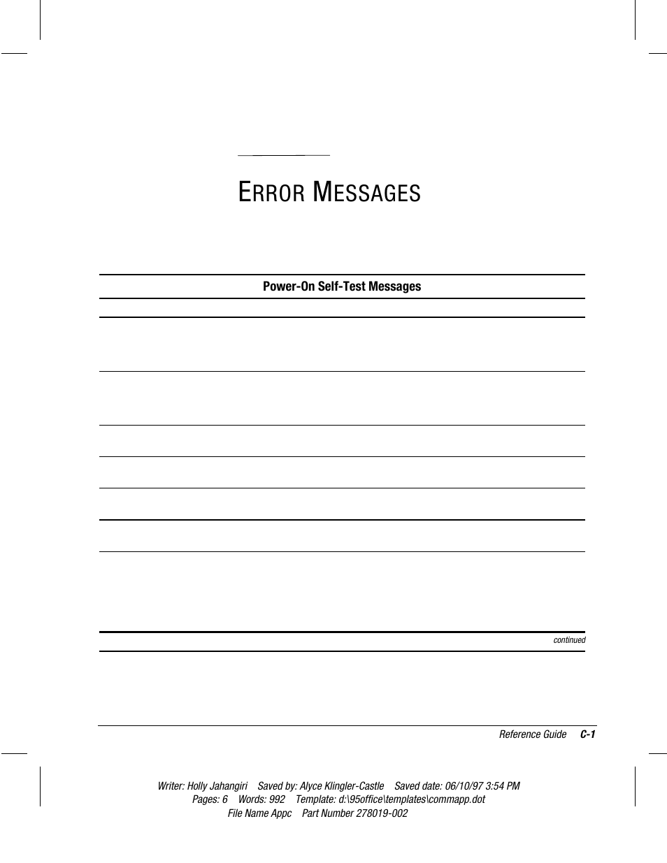 Error messages, Power-on self-test messages, Appendix | Rror, Essages | Compaq Deskpro 2000 Series User Manual | Page 167 / 192