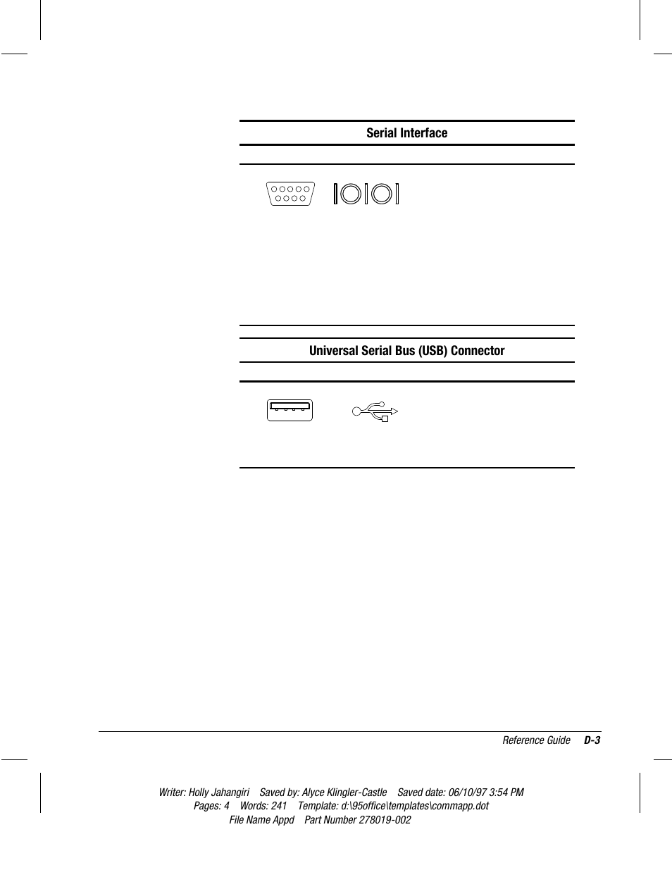 Serial interface, Universal serial bus (usb) connector, Reference guide | Compaq Deskpro 2000 Series User Manual | Page 175 / 192