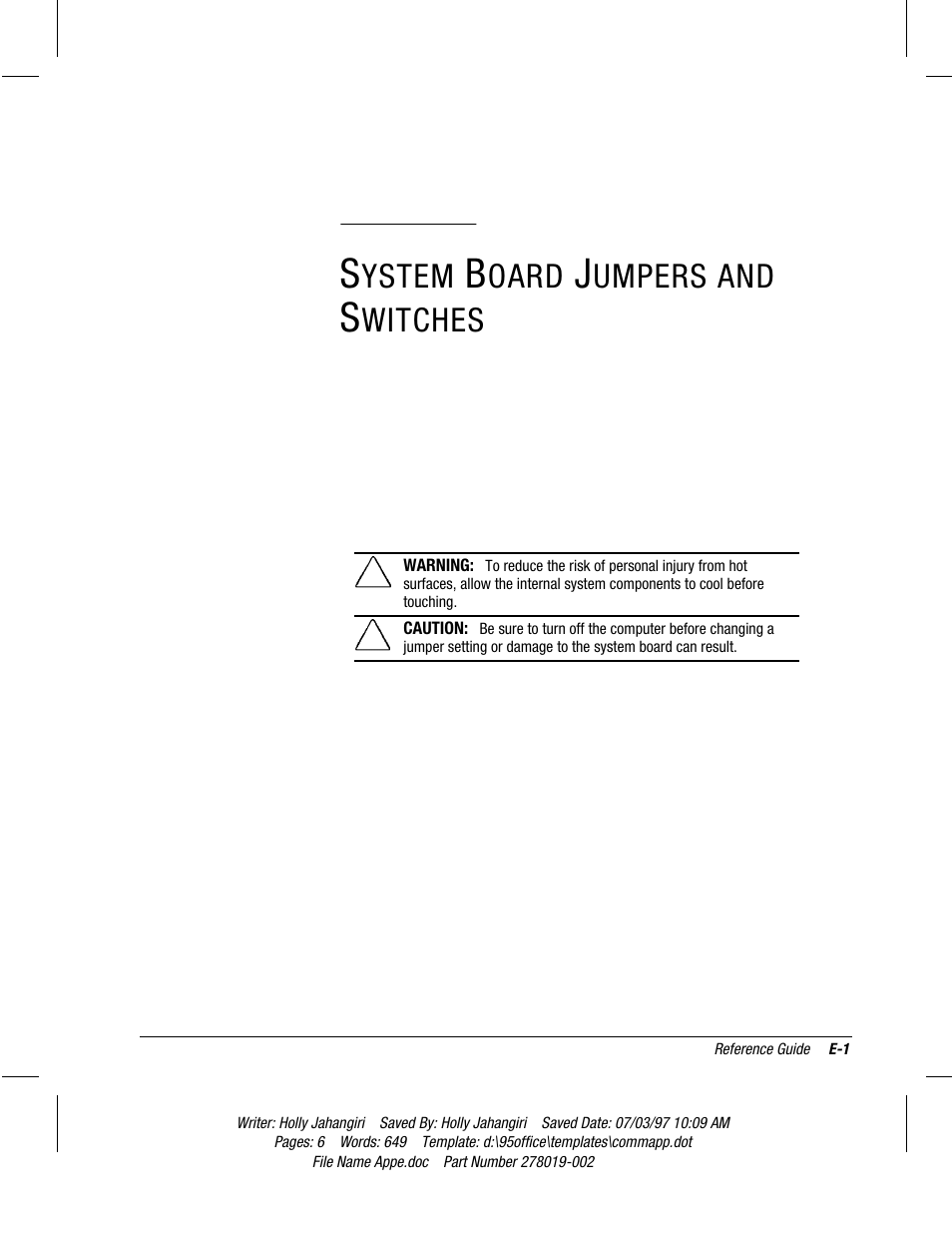 System board jumpers and switches, Appendix, Ystem | Oard, Umpers and, Witches | Compaq Deskpro 2000 Series User Manual | Page 177 / 192