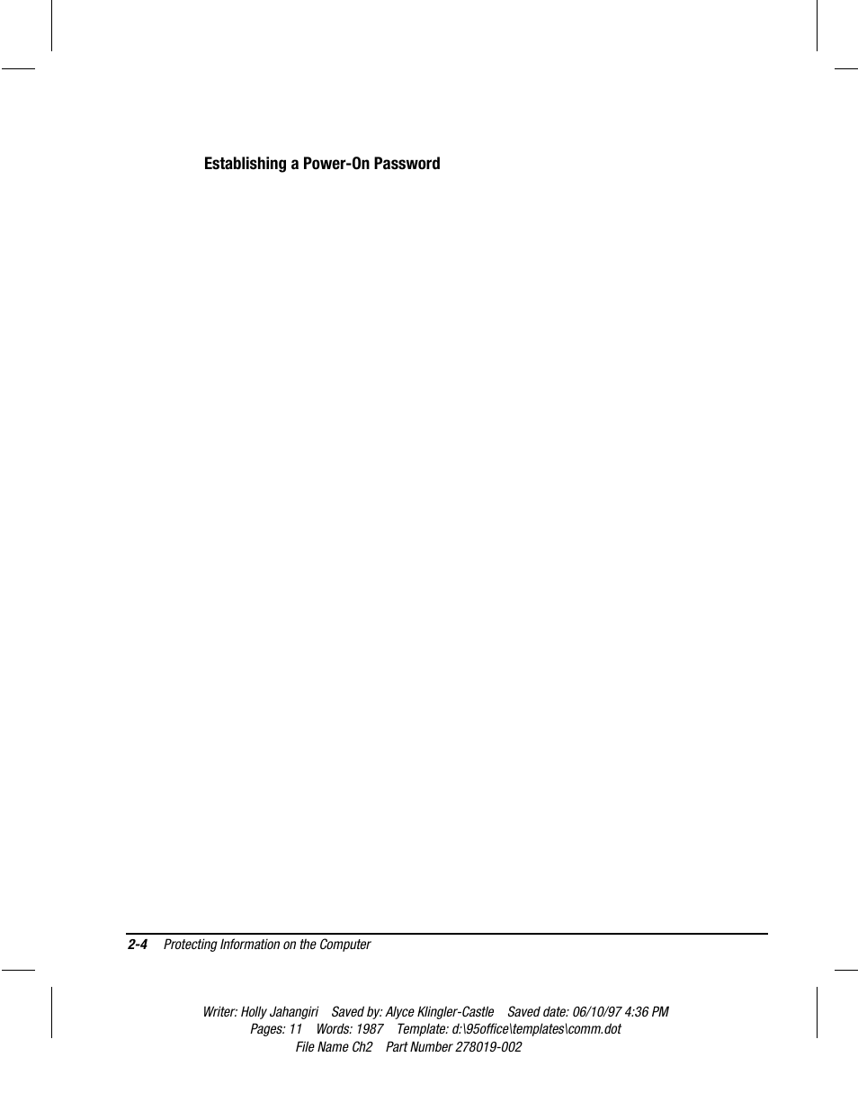 Establishing a power-on password | Compaq Deskpro 2000 Series User Manual | Page 28 / 192