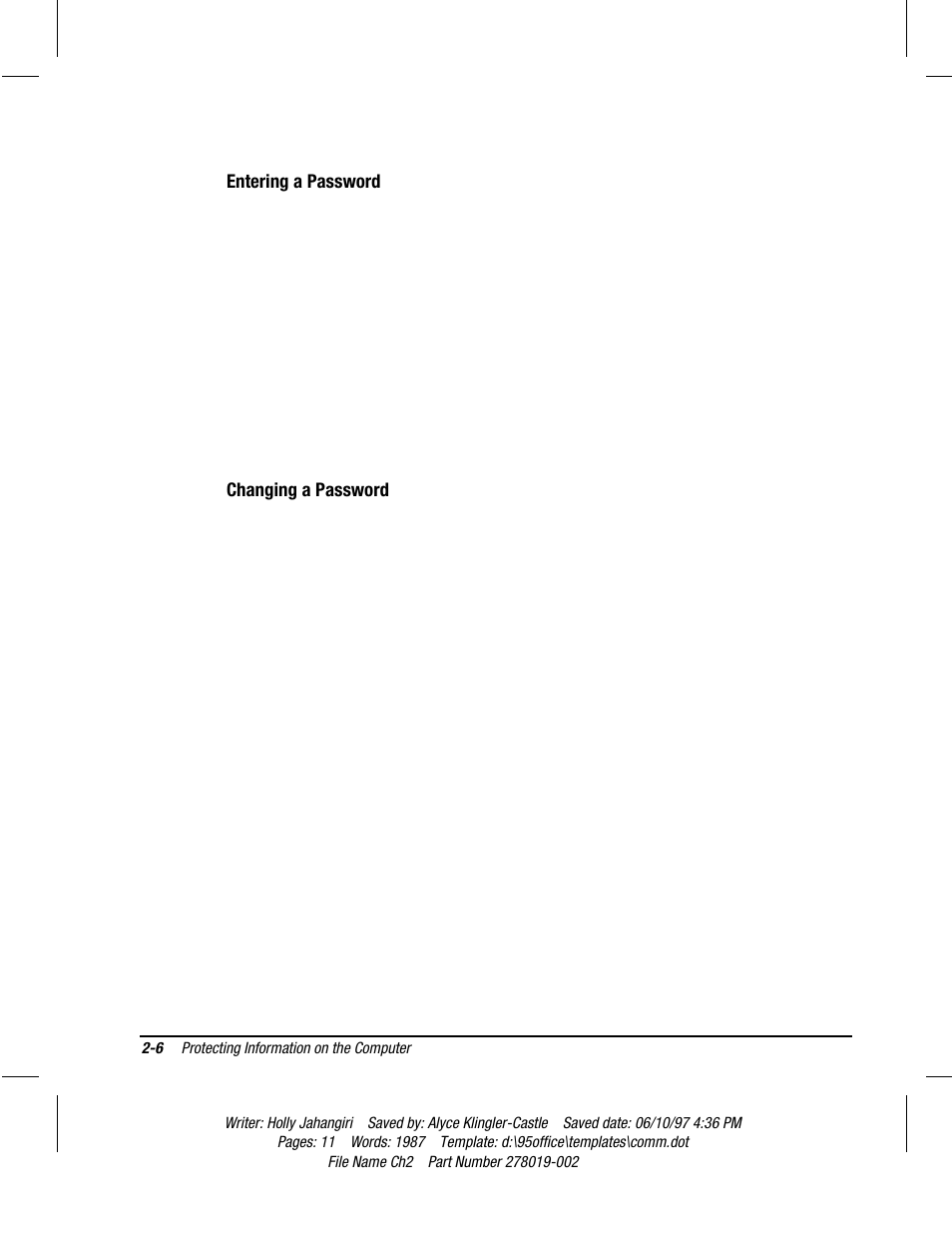 Entering a password, Changing a password | Compaq Deskpro 2000 Series User Manual | Page 30 / 192