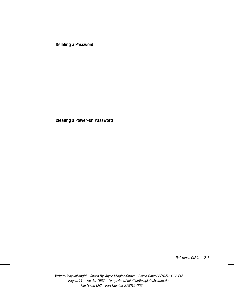Deleting a password, Clearing a power-on password | Compaq Deskpro 2000 Series User Manual | Page 31 / 192
