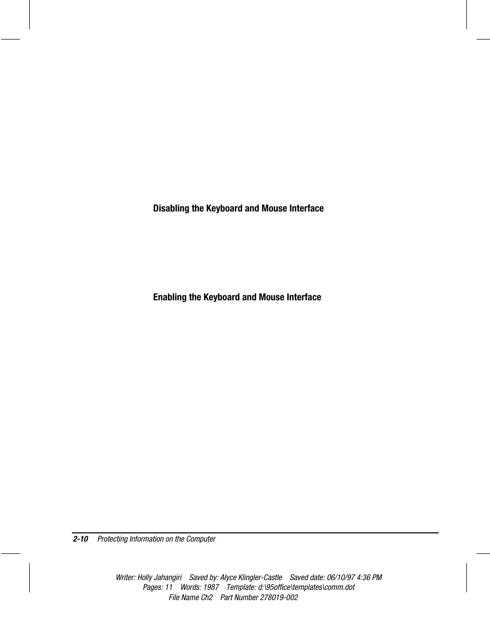 Disabling the keyboard and mouse interface, Enabling the keyboard and mouse interface | Compaq Deskpro 2000 Series User Manual | Page 34 / 192