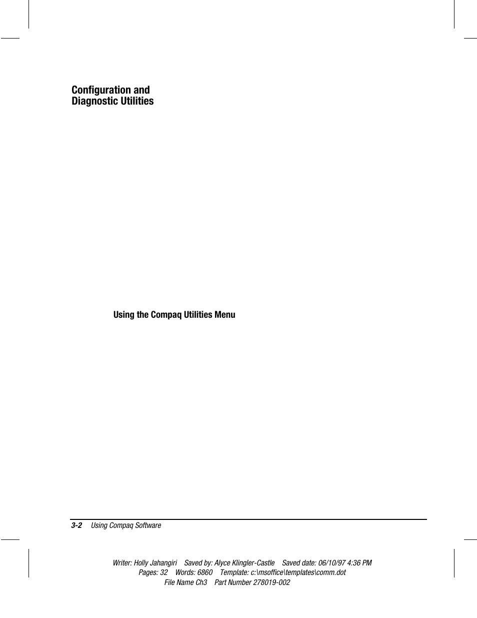 Configuration and diagnostic utilities, Using the compaq utilities menu | Compaq Deskpro 2000 Series User Manual | Page 37 / 192