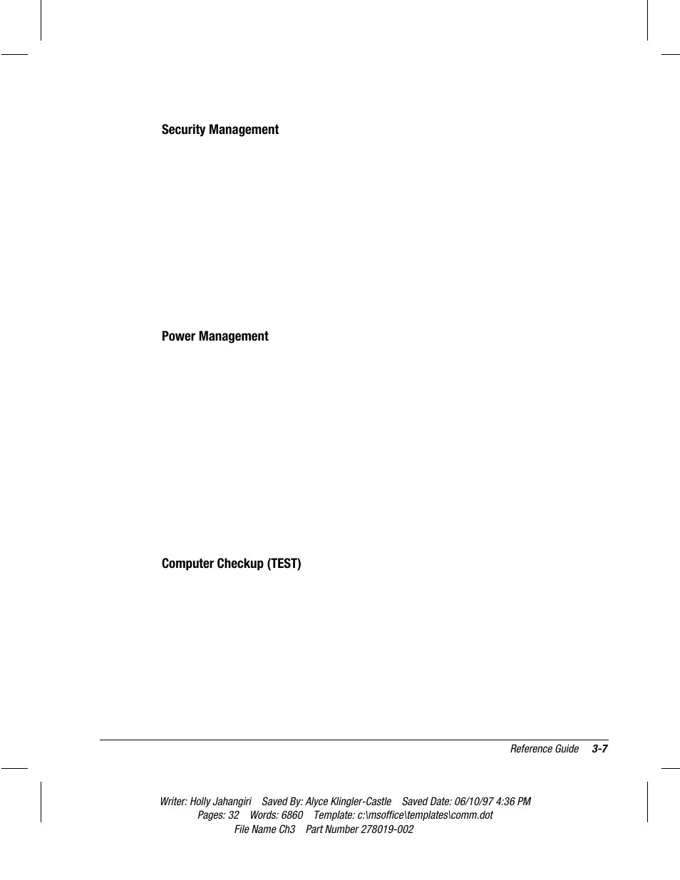 Security management, Power management, Computer checkup (test) | Compaq Deskpro 2000 Series User Manual | Page 42 / 192