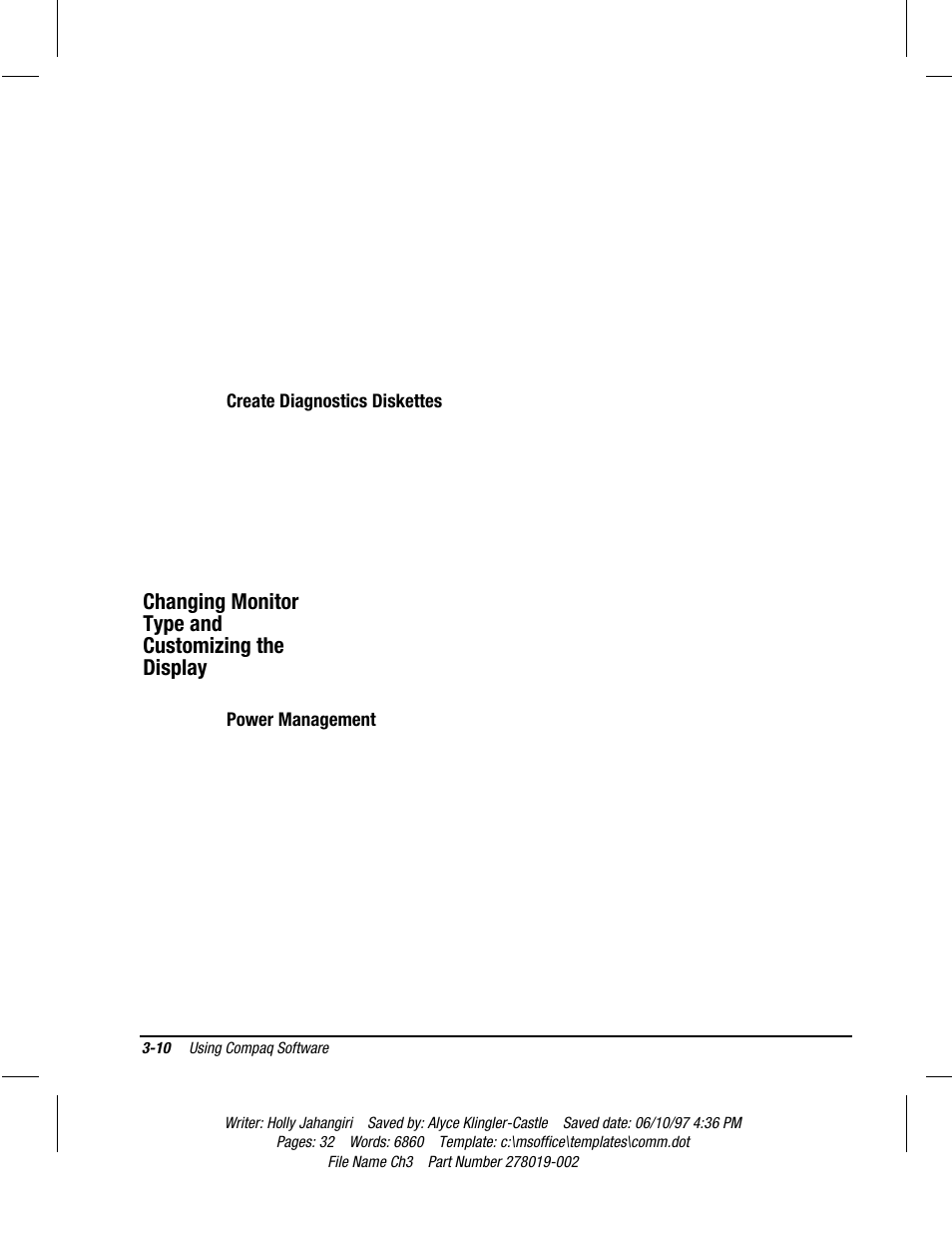 Create diagnostics diskettes, Changing monitor type and customizing the display, Power management | Compaq Deskpro 2000 Series User Manual | Page 45 / 192