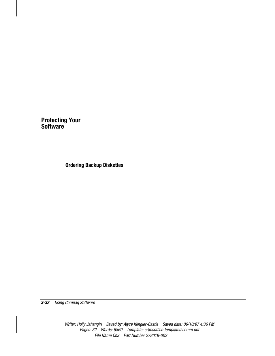 Protecting your software, Ordering backup diskettes | Compaq Deskpro 2000 Series User Manual | Page 67 / 192