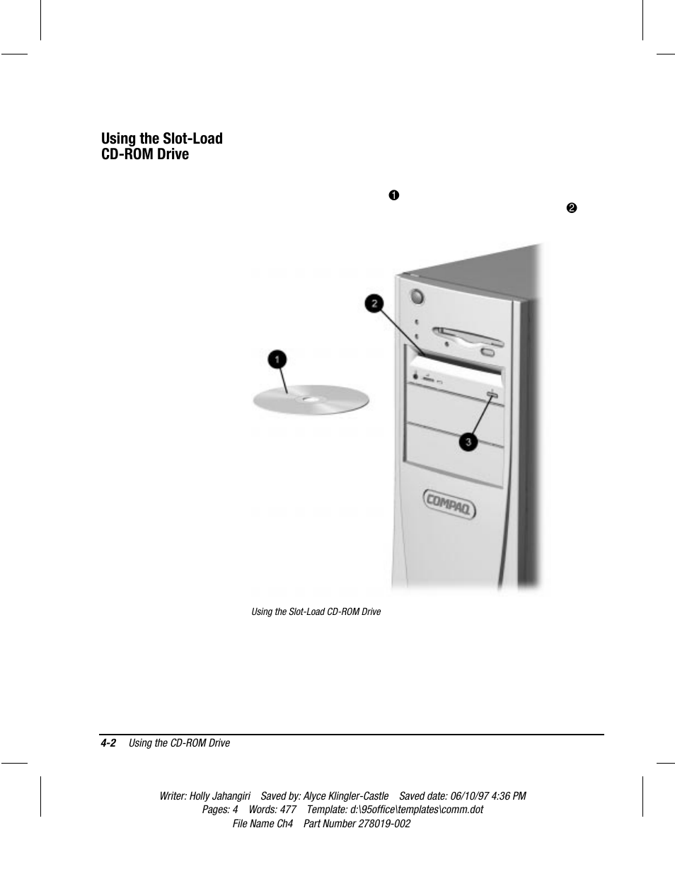 Using the slot-load cd-rom drive | Compaq Deskpro 2000 Series User Manual | Page 69 / 192
