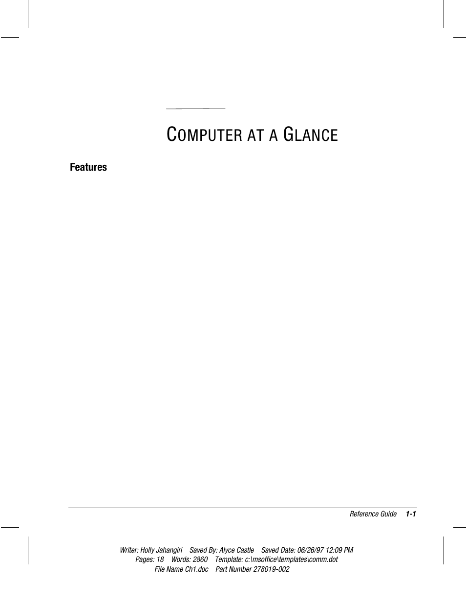 Computer at a glance, Features, Chapter | Omputer at a, Lance | Compaq Deskpro 2000 Series User Manual | Page 7 / 192