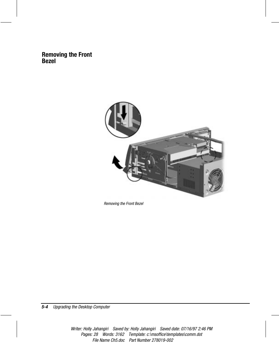 Removing the front bezel | Compaq Deskpro 2000 Series User Manual | Page 75 / 192