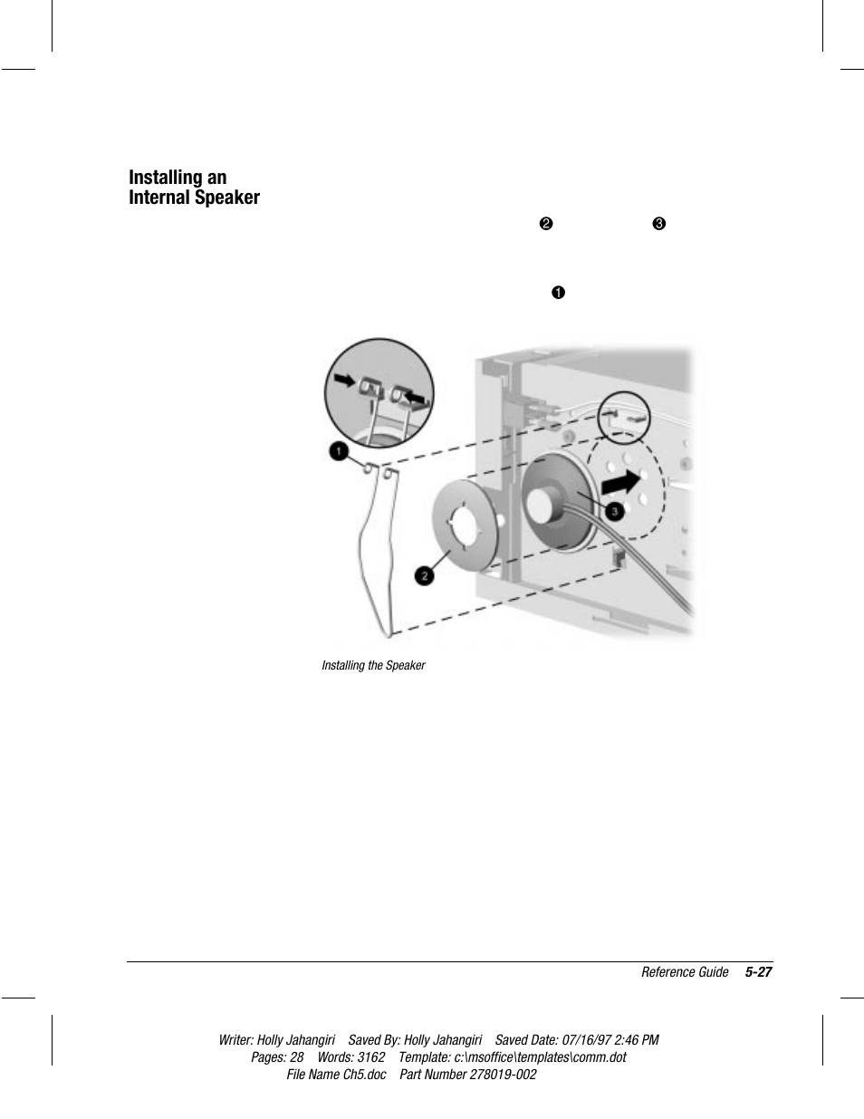 Installing an internal speaker | Compaq Deskpro 2000 Series User Manual | Page 98 / 192