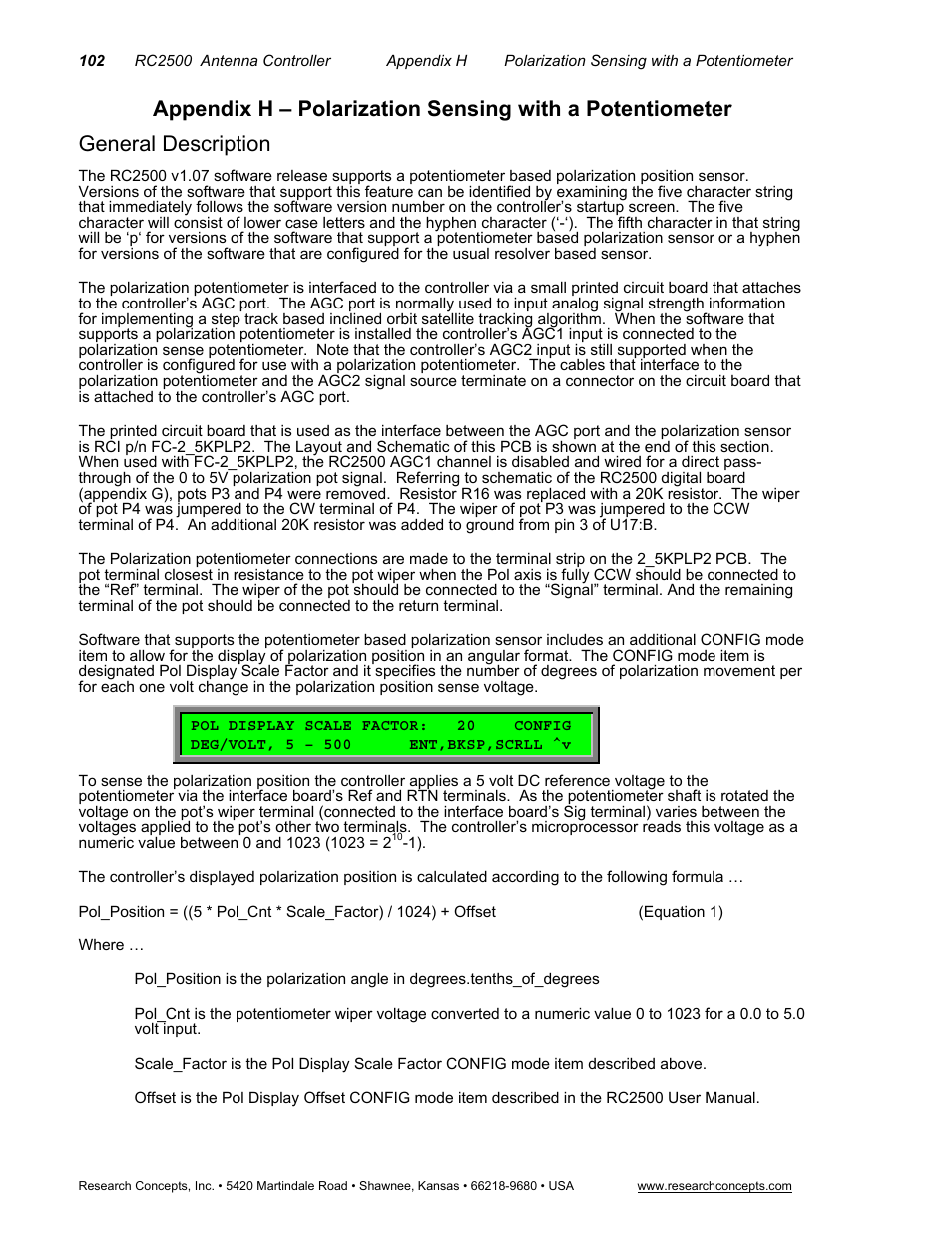 Appendix h – polarization sensing with a potentio, General description | Research Concepts RC2500 User Manual | Page 109 / 181
