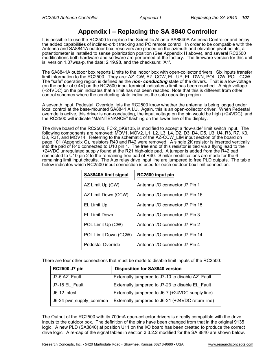 Appendix i – replacing the sa 8840 controller | Research Concepts RC2500 User Manual | Page 114 / 181