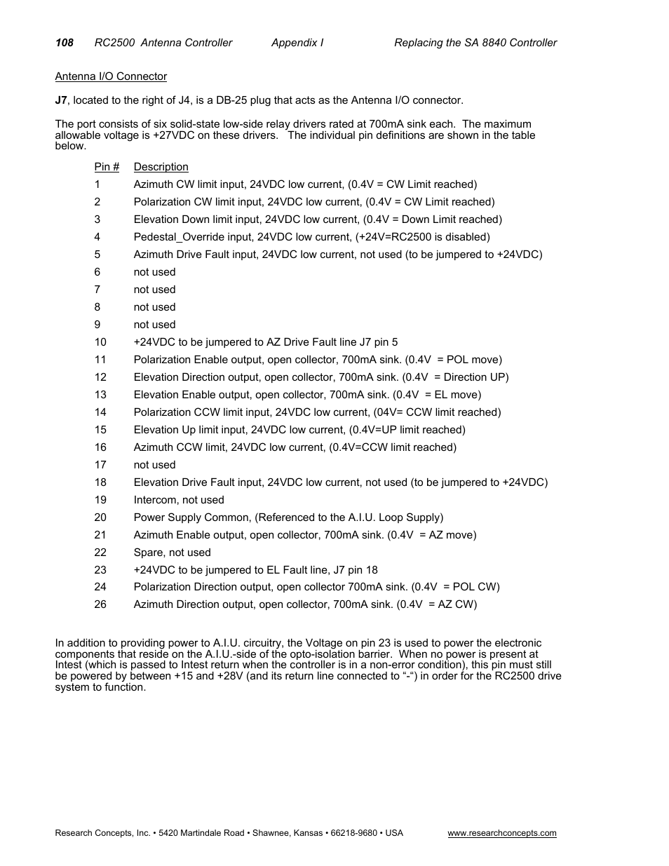 Antenna i/o connector | Research Concepts RC2500 User Manual | Page 115 / 181