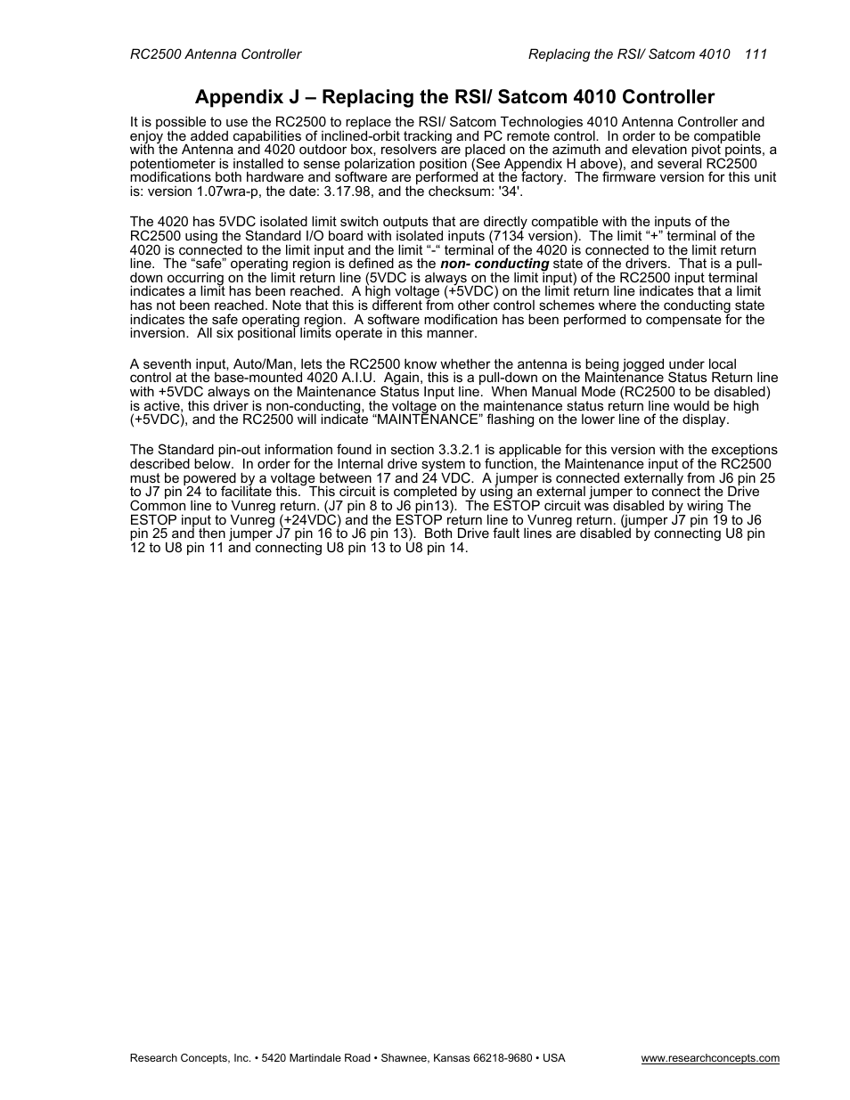 Appendix j – replacing the rsi/ satcom 4010 contr | Research Concepts RC2500 User Manual | Page 118 / 181