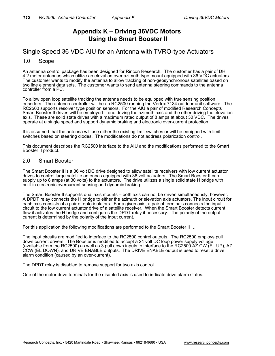Appendix k – driving 36vdc motors, 0 scope, 0 smart booster | Scope, Smart booster | Research Concepts RC2500 User Manual | Page 119 / 181