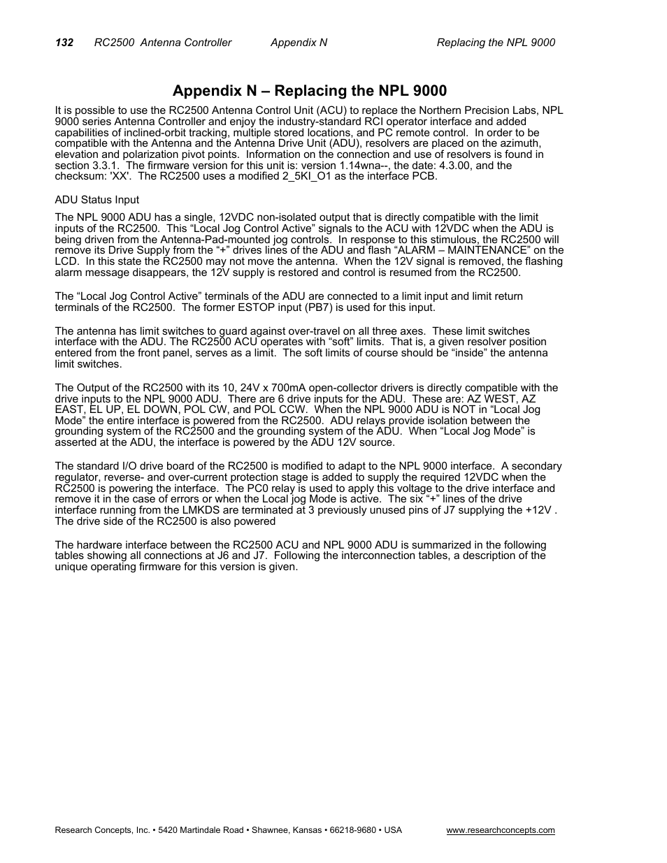Appendix n – replacing the npl 9000 | Research Concepts RC2500 User Manual | Page 139 / 181