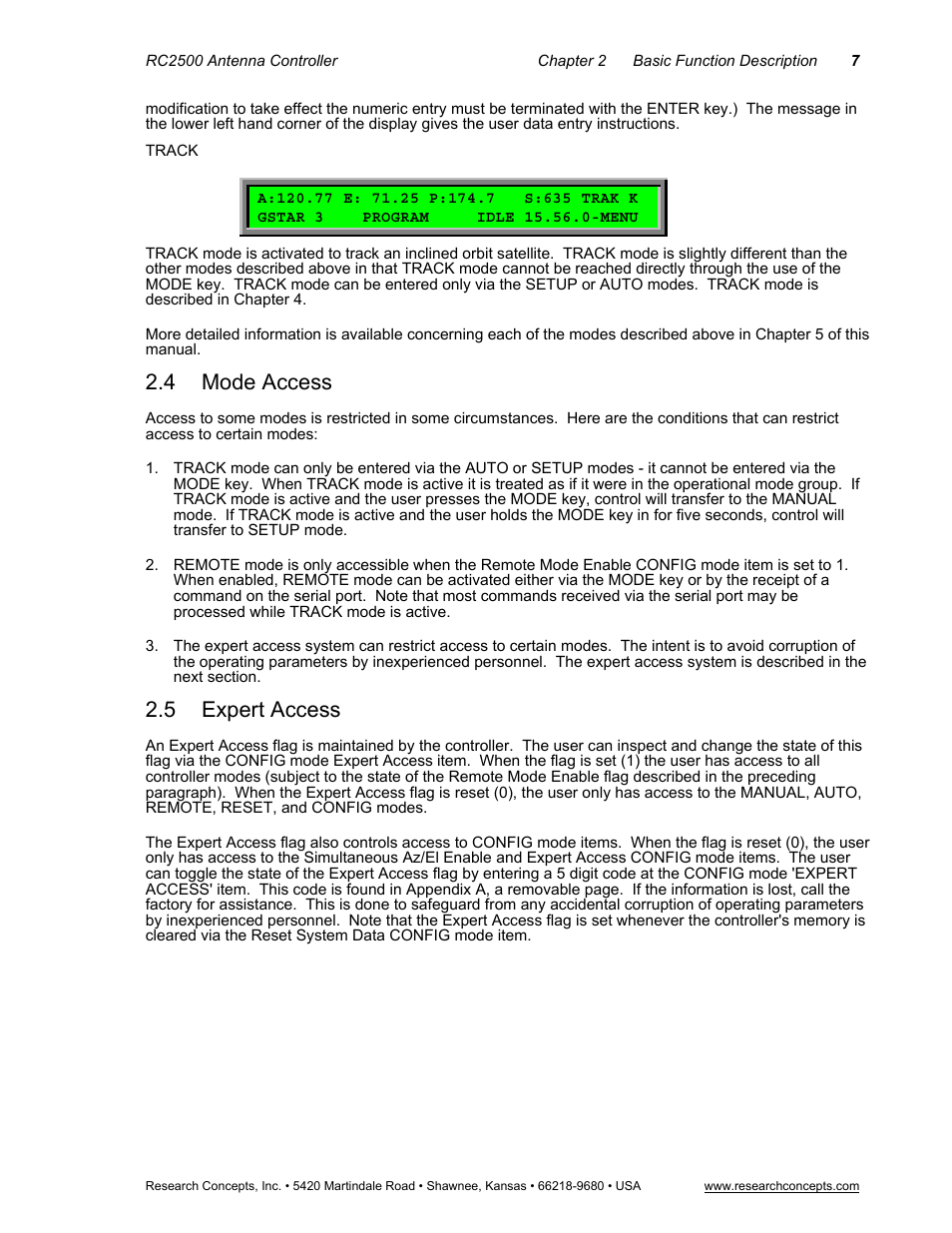 4 mode access, 5 expert access, Mode access | Expert access | Research Concepts RC2500 User Manual | Page 14 / 181