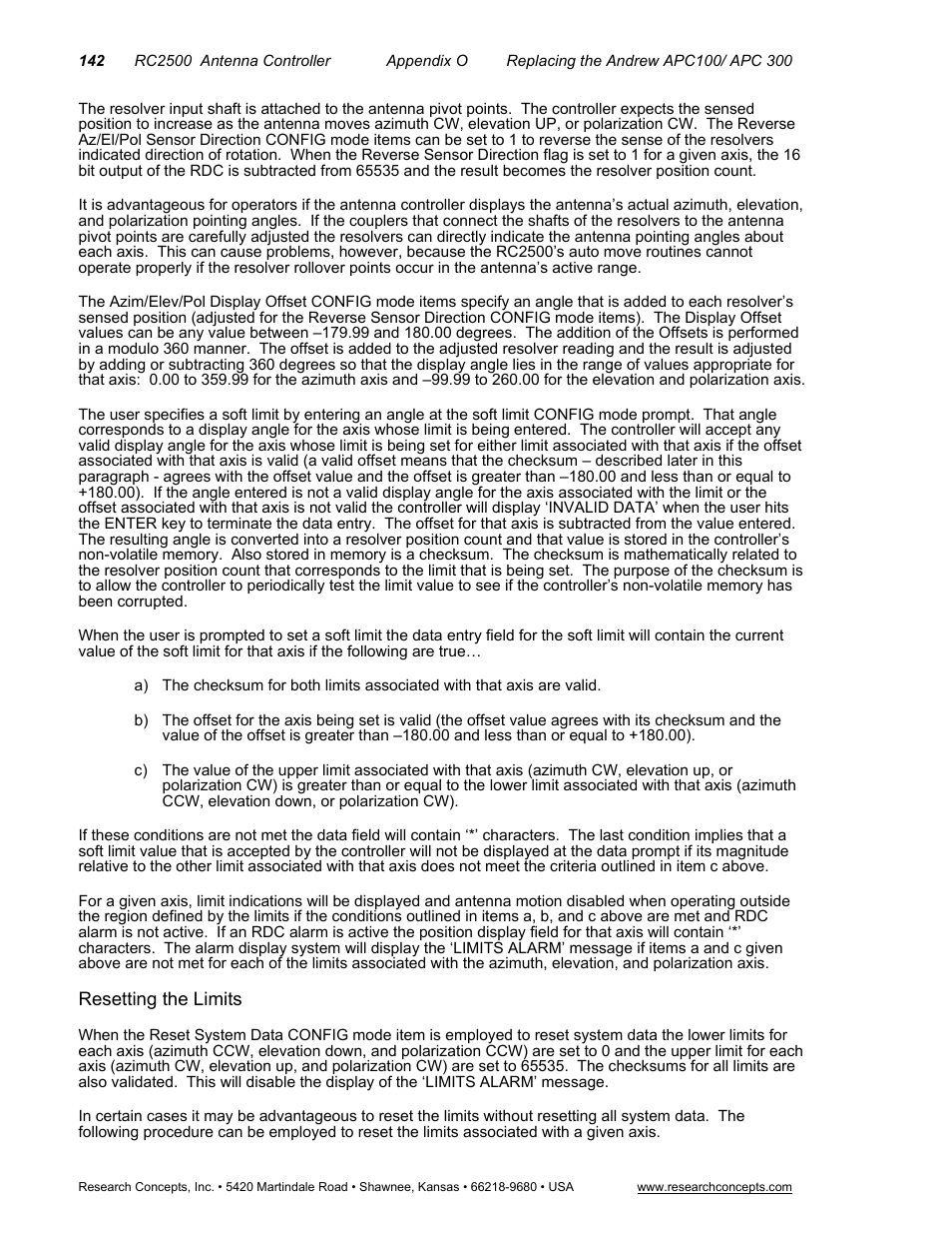 Resetting the limits | Research Concepts RC2500 User Manual | Page 149 / 181