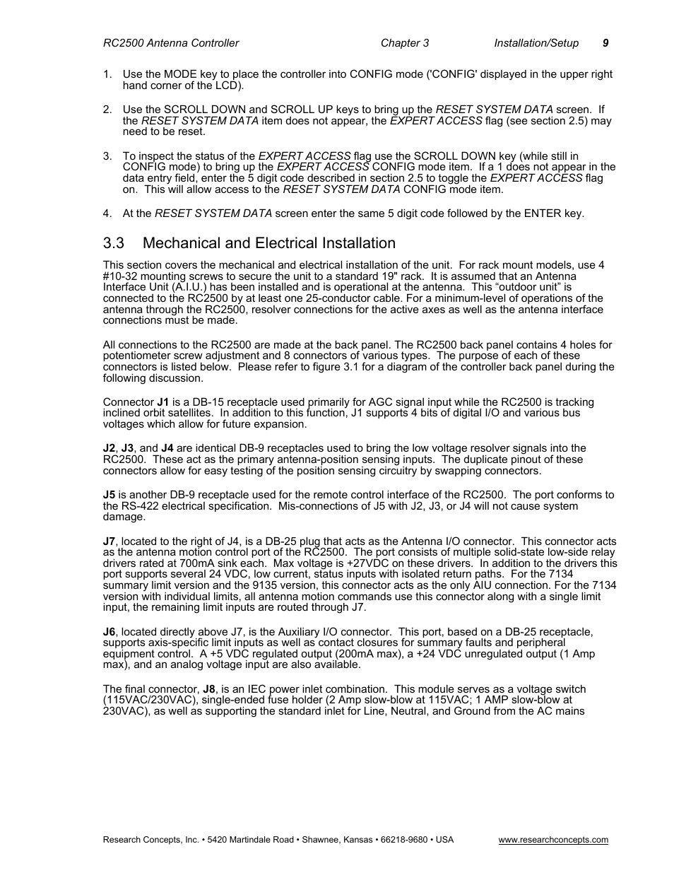 3 mechanical and electrical installation, Mechanical and electrical installation | Research Concepts RC2500 User Manual | Page 16 / 181