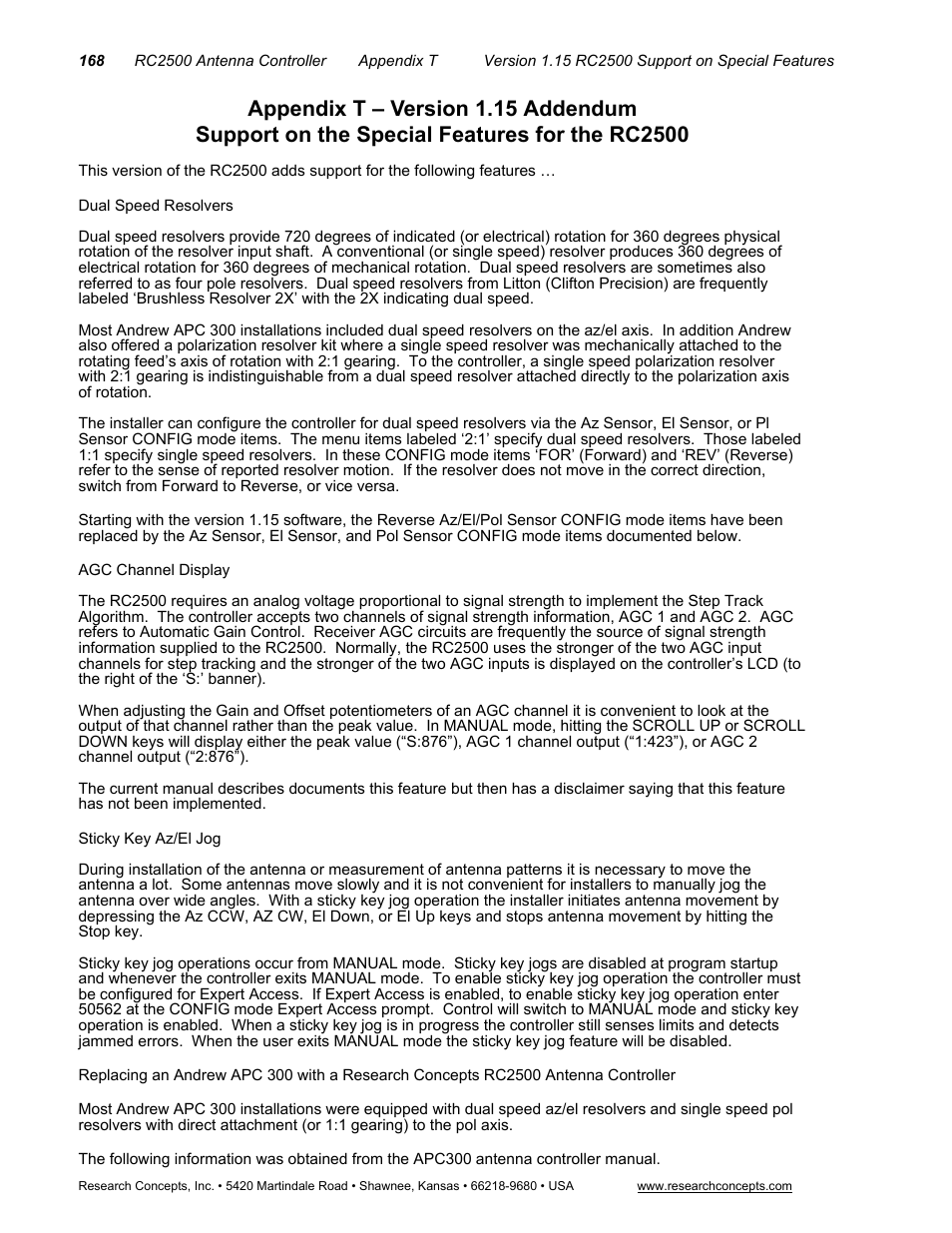 Appendix t – version 1.15 addendum | Research Concepts RC2500 User Manual | Page 175 / 181