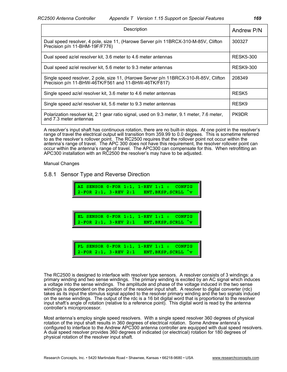 Sensor type and reverse direction | Research Concepts RC2500 User Manual | Page 176 / 181