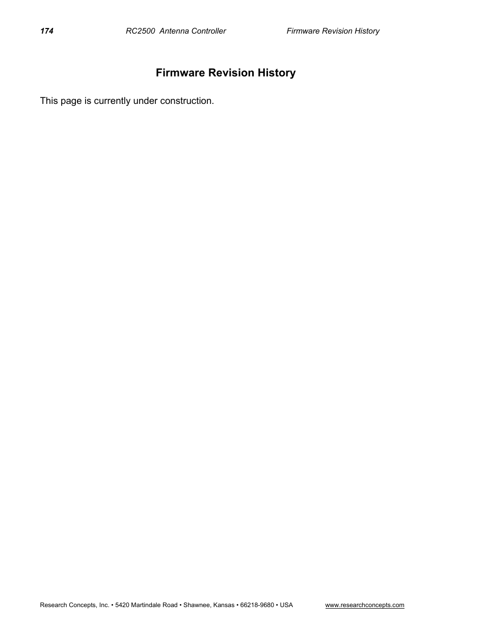 Firmware revision history | Research Concepts RC2500 User Manual | Page 181 / 181