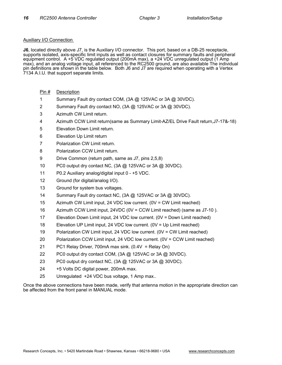 Auxiliary i/o connection | Research Concepts RC2500 User Manual | Page 23 / 181