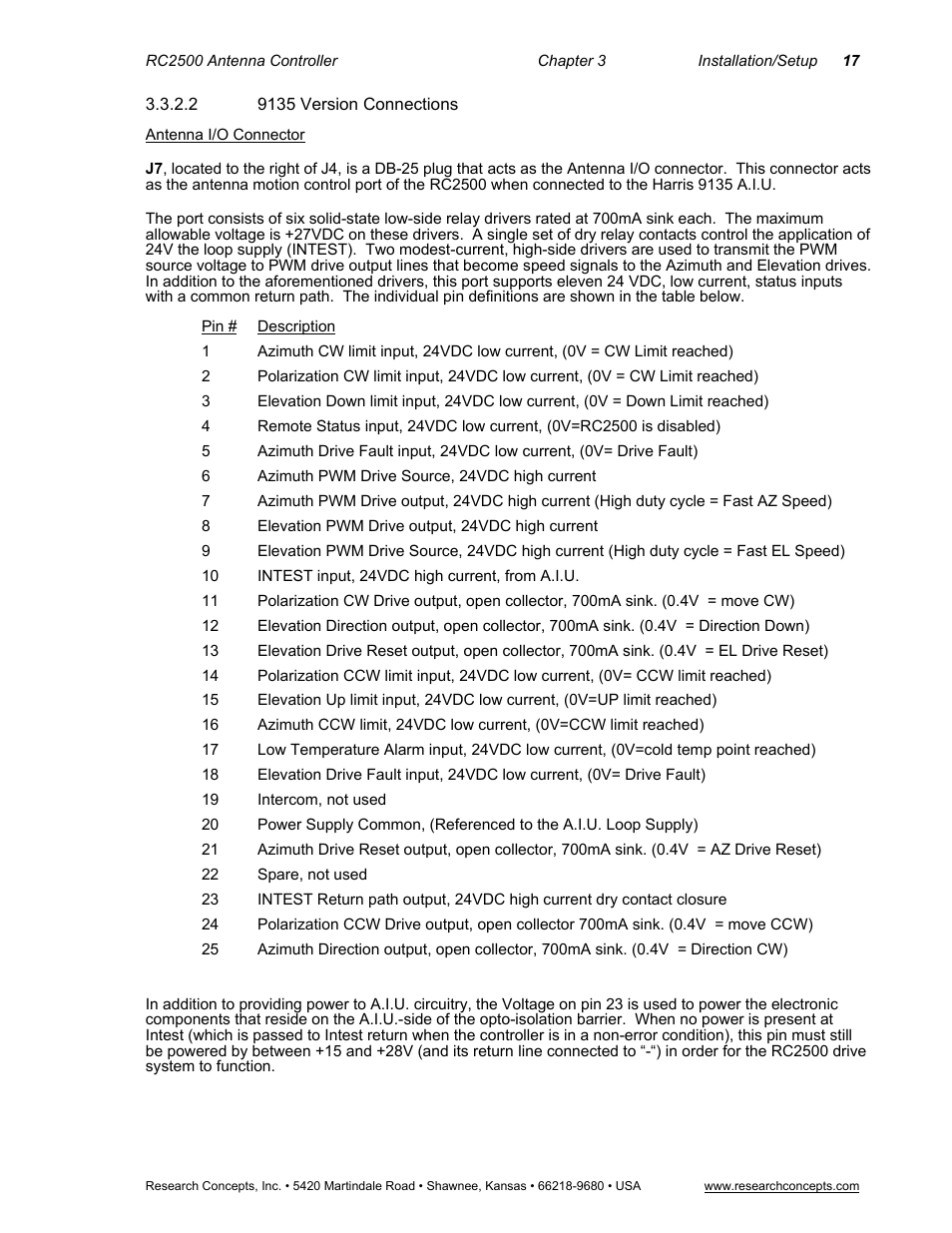 29135 version connections, Antenna i/o connector, 2 9135 version connections | Research Concepts RC2500 User Manual | Page 24 / 181